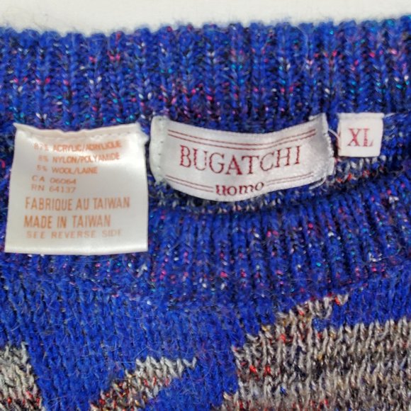 Bugatchi Uomo Sweater Mens XL Blue COOGI Style Knit Wool Blend Cosby Vintage - Picture 2 of 13